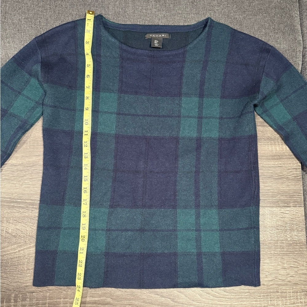 Tahari Women's Crewneck Sweater - Navy and Teal Plaid - Picture 7 of 15